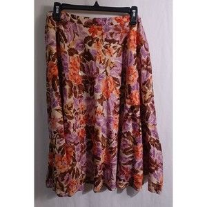 George Womens Size 12 Swing Lined Skirt Floral Sequin Ruffle Pink Side Z…